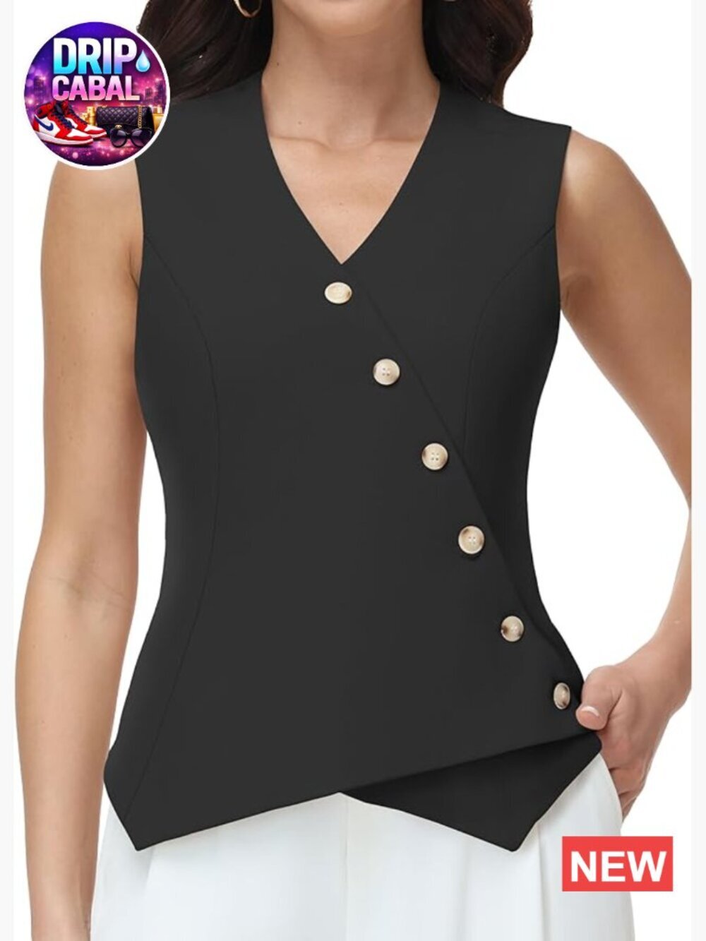 Sleeveless Asymmetrical Hem Button Down Vest Top Waistcoat Women's Suiting